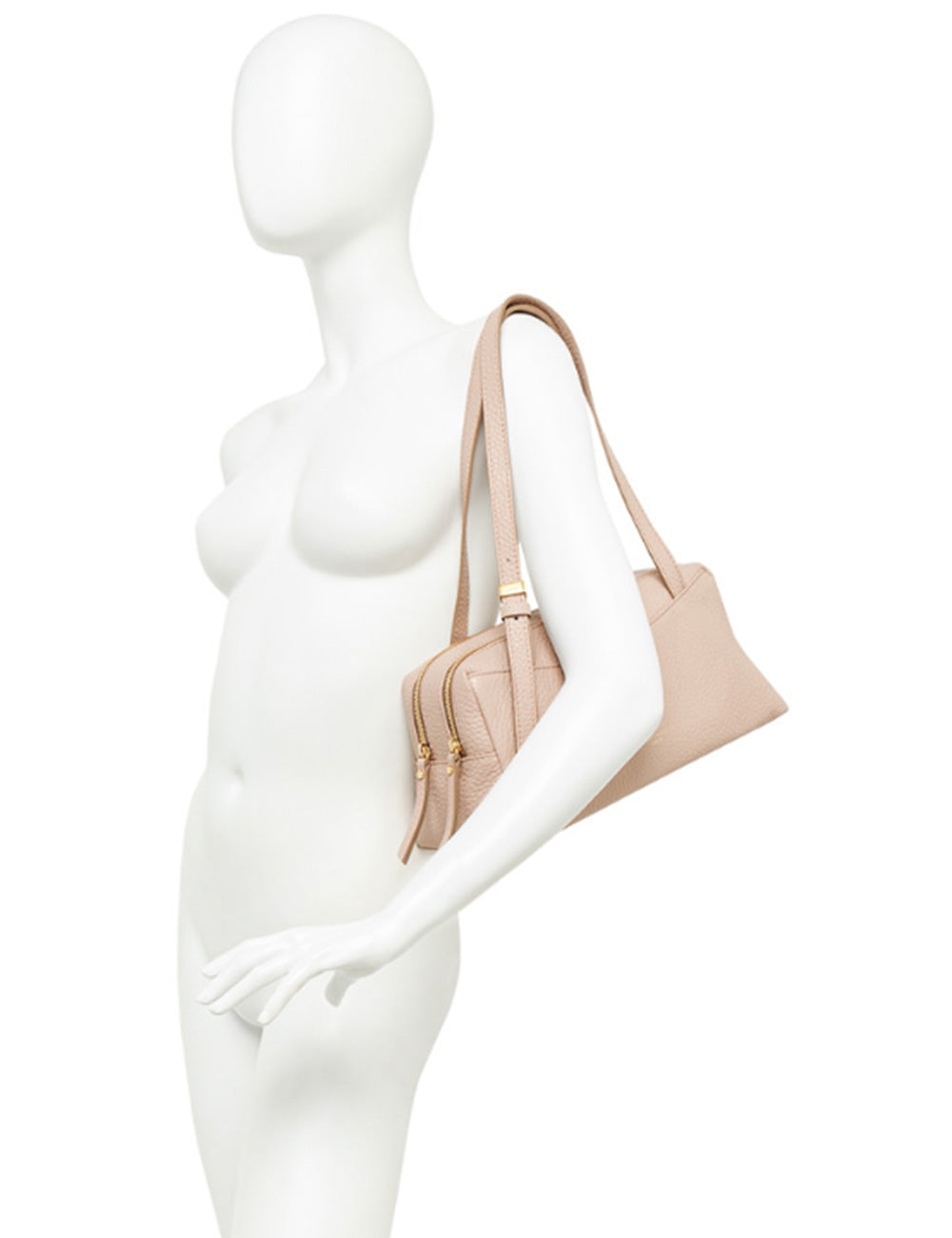 Borsa a spalla Gianni Chiarini Dea Pink Salt in pelle beige con zip dorate e design minimalista strutturato
