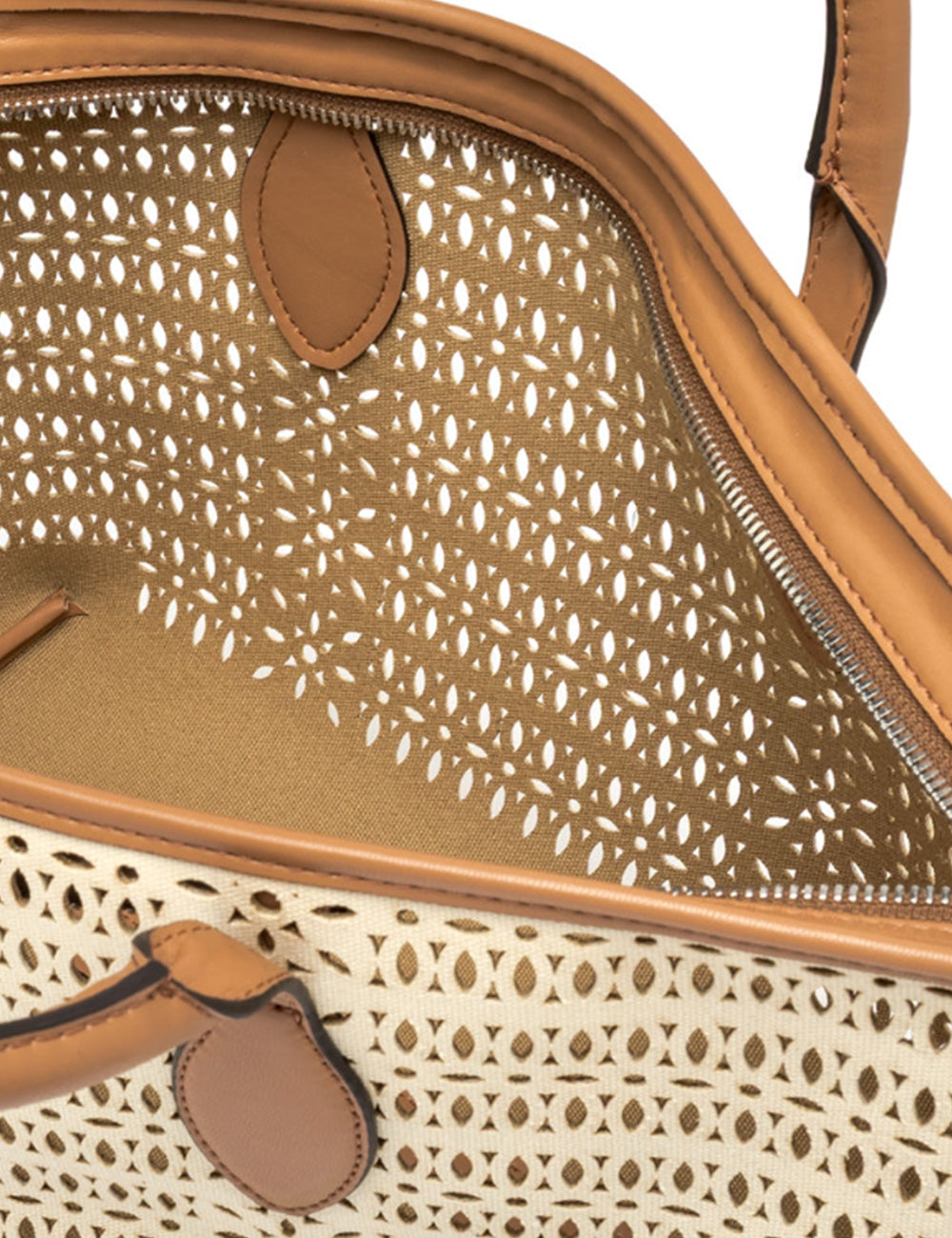 Borsa in pelle forata color panna Gianni Chiarini Shopping Mashup con zip e manici
