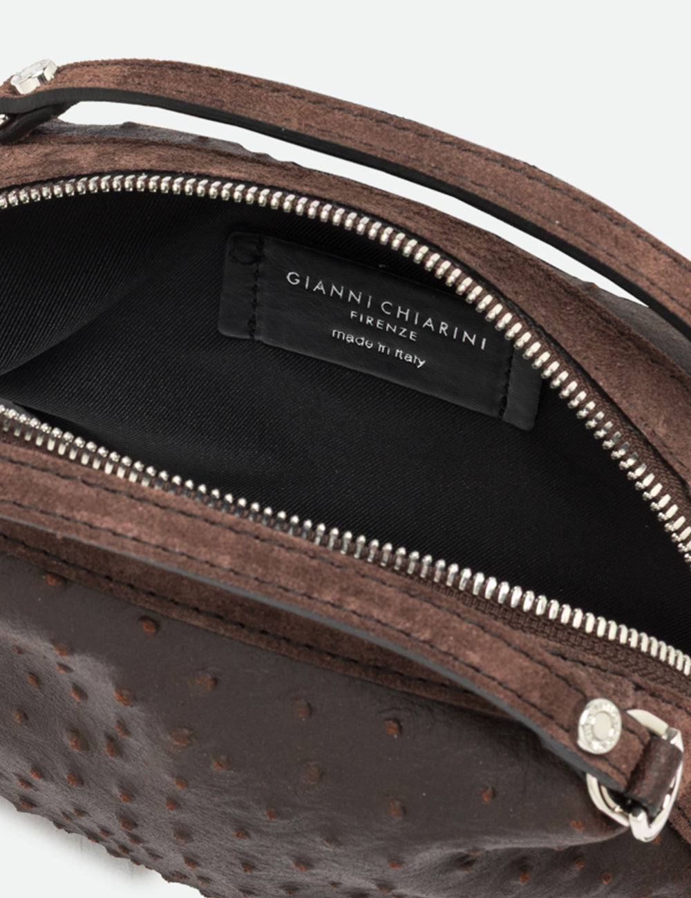 Gianni chiarini alifa mini espresso borsa a tracolla in pelle marrone effetto pelle di struzzo con zip e dettagli in metallo argento