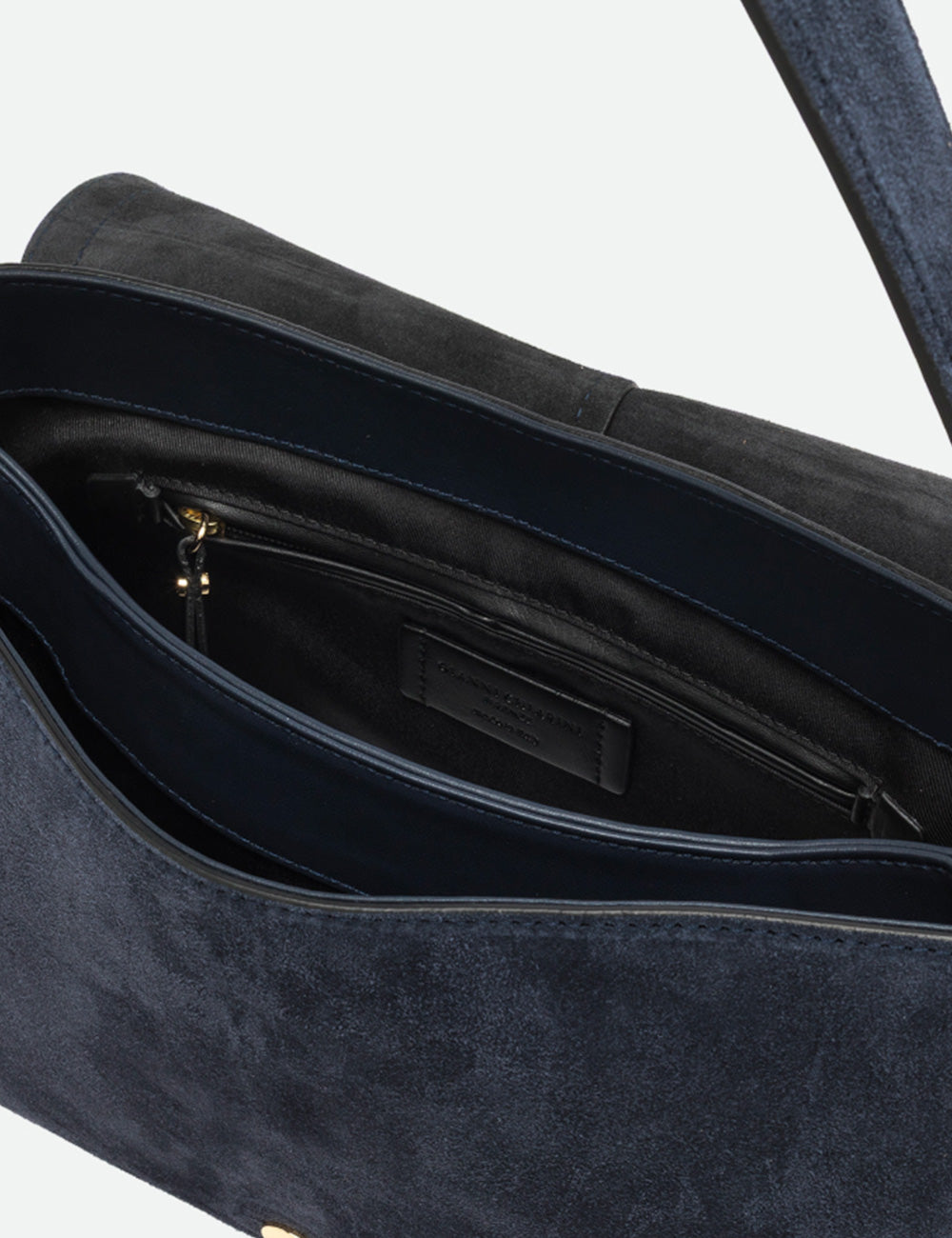 Gianni chiarini helena round large notturno borsa a tracolla in suede blu navy con dettagli dorati e interno strutturato
