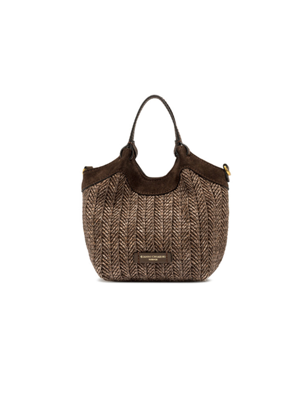 Borsa mini Dua Gianni Chiarini in cuoio marrone herringbone con bordi e manici in suede