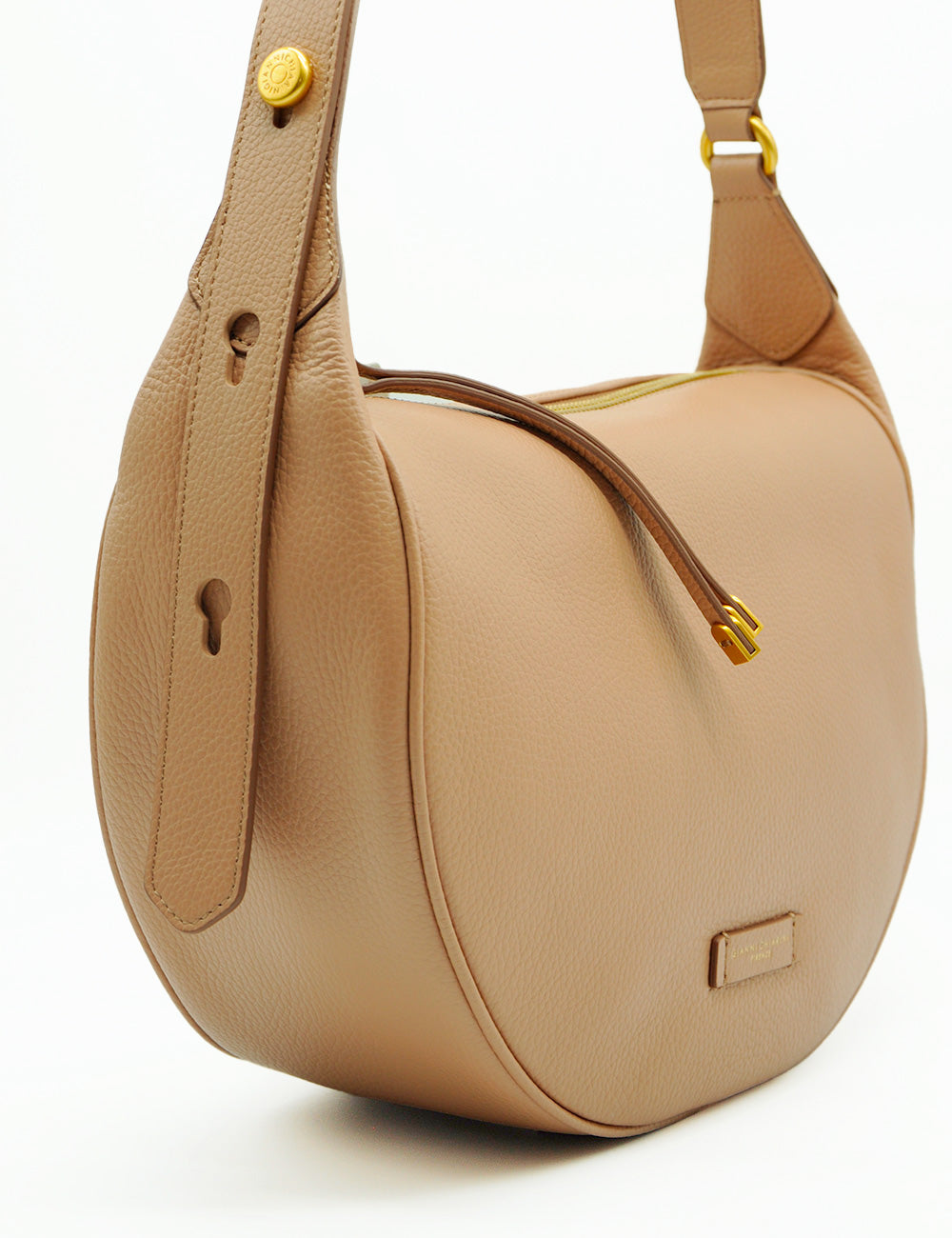 Borsa hobo grande Charlotte Clay Gianni Chiarini in pelle beige con hardware dorato e coulisse