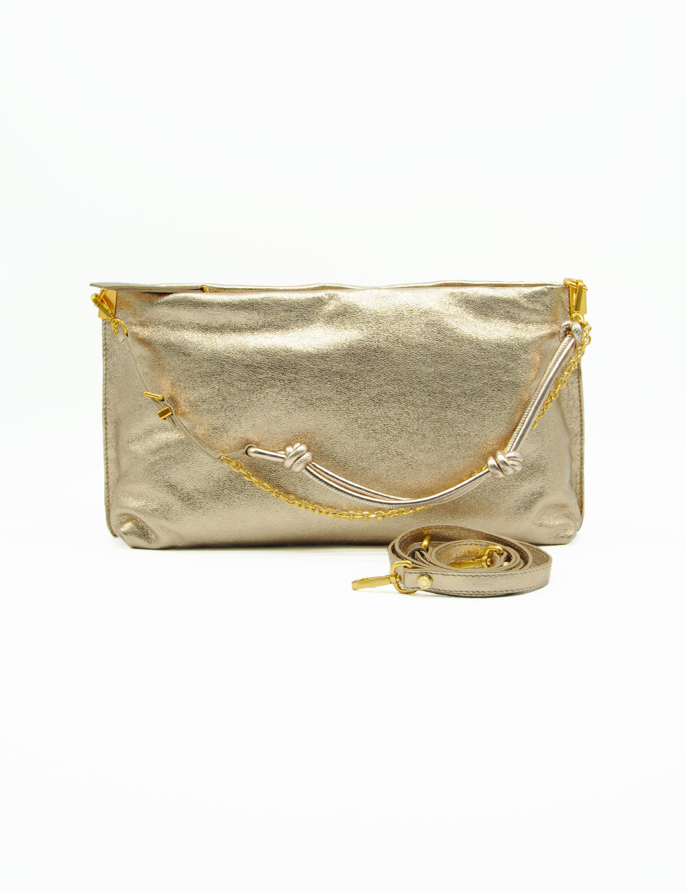 Borsa clutch Gianni Chiarini Fanny Mirage oro metallico con catena e tracolla
