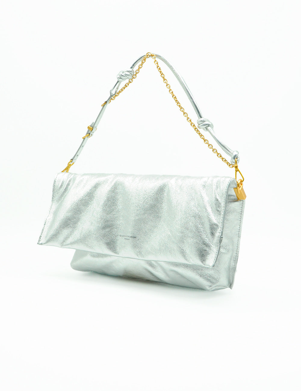 Clutch Gianni Chiarini Fanny Argento in pelle silver con catena dorata