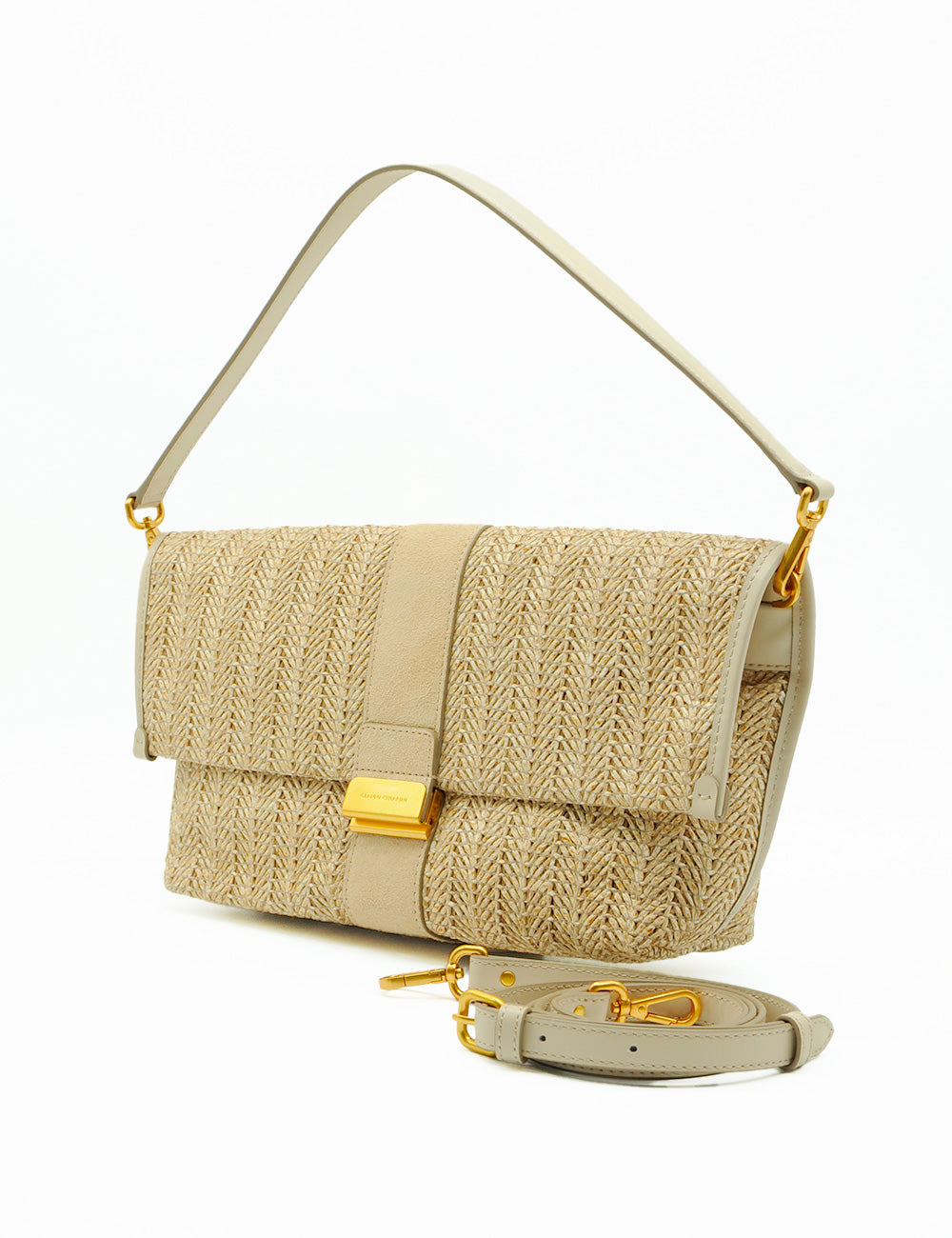 Borsa Gianni Chiarini Marigold Sabbia in paglia beige intrecciata con pelle grigia chiara e hardware oro