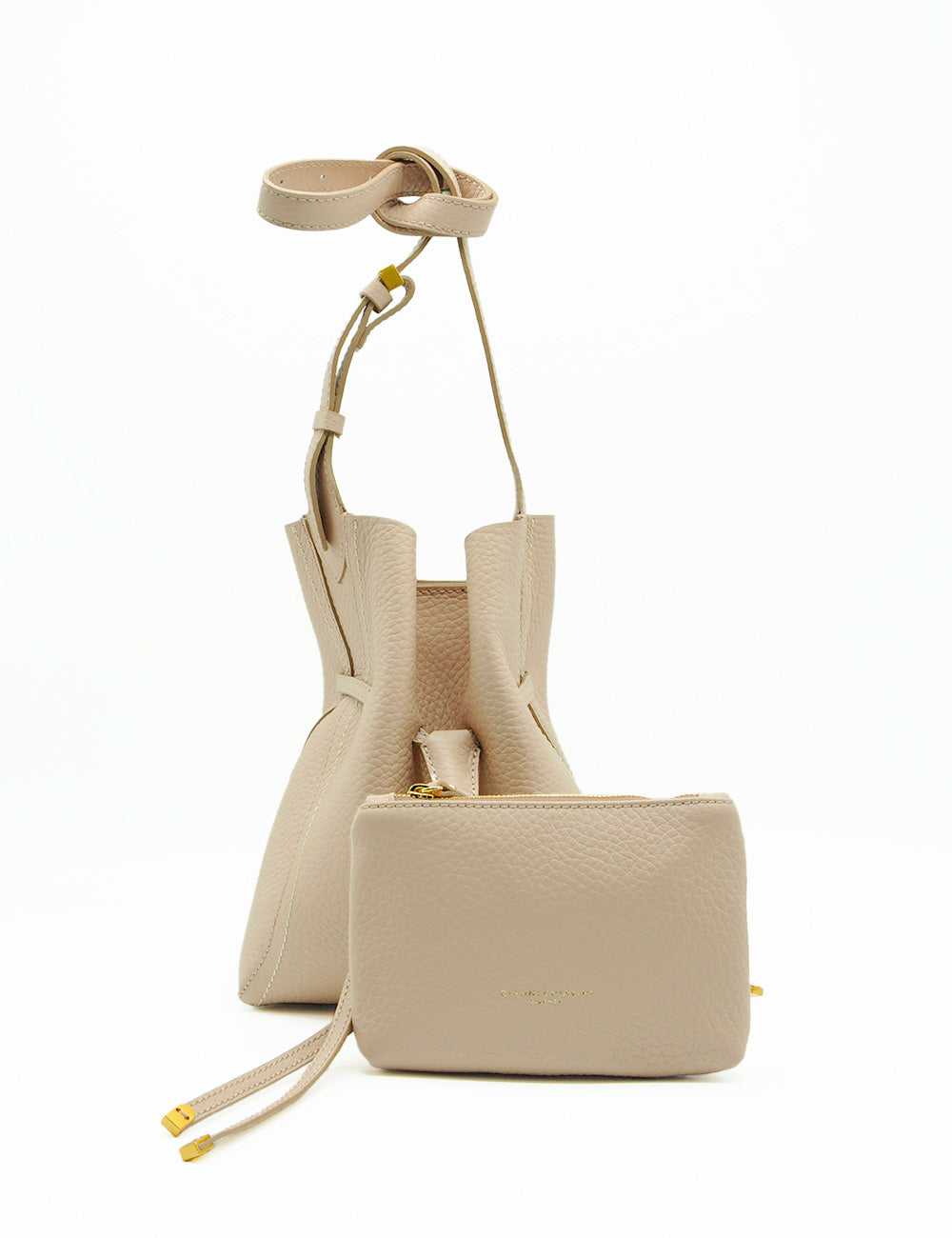 Borsa a secchiello in pelle beige Sienna Medium Pink Salt Gianni Chiarini con portamonete e tracolla