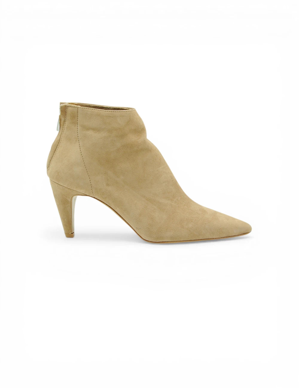 Tronchetto Gardenia Camel in camoscio beige con tacco slim e punta fina
