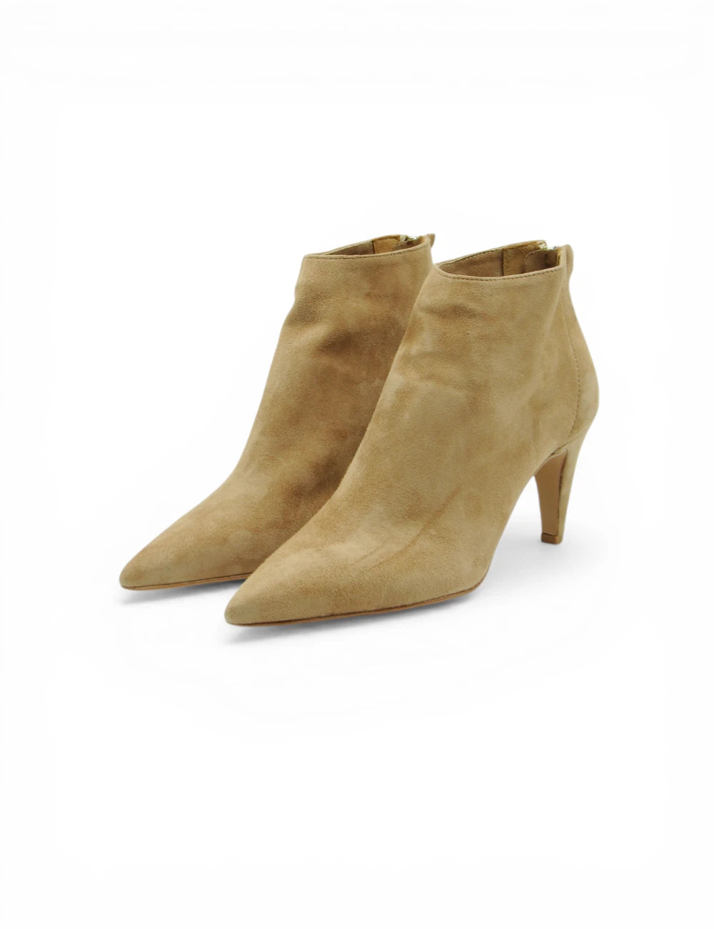 Tronchetto Gardenia Camel in camoscio beige con tacco sottile e punta fina
