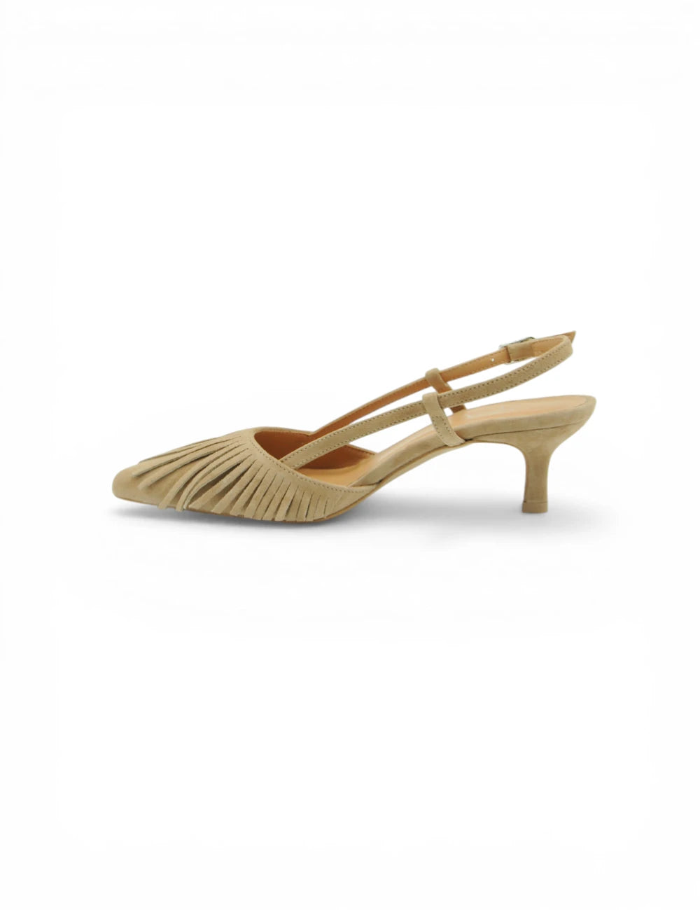 Pumps slingback Gardenia Chanel in camoscio beige con frange e tacco basso