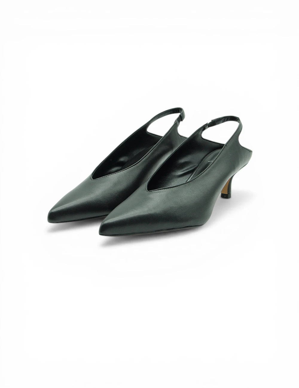 Gardenia décolleté slingback nera in pelle verde scuro con punta affilata e tacco sottile