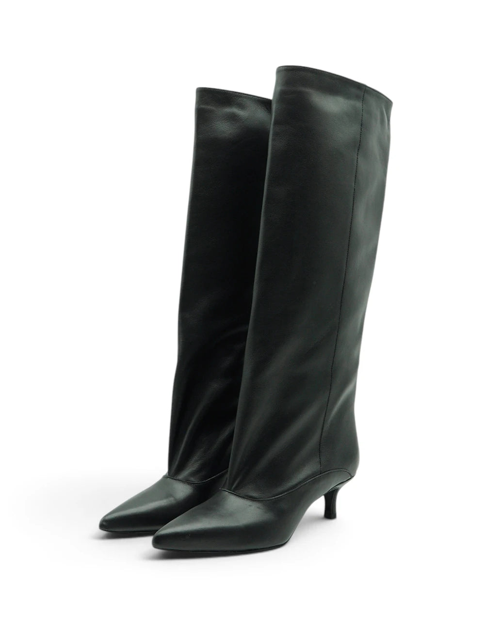 Stivale nero gardenia in pelle nera con tacco sottile e punta affilata knee-high boot elegante