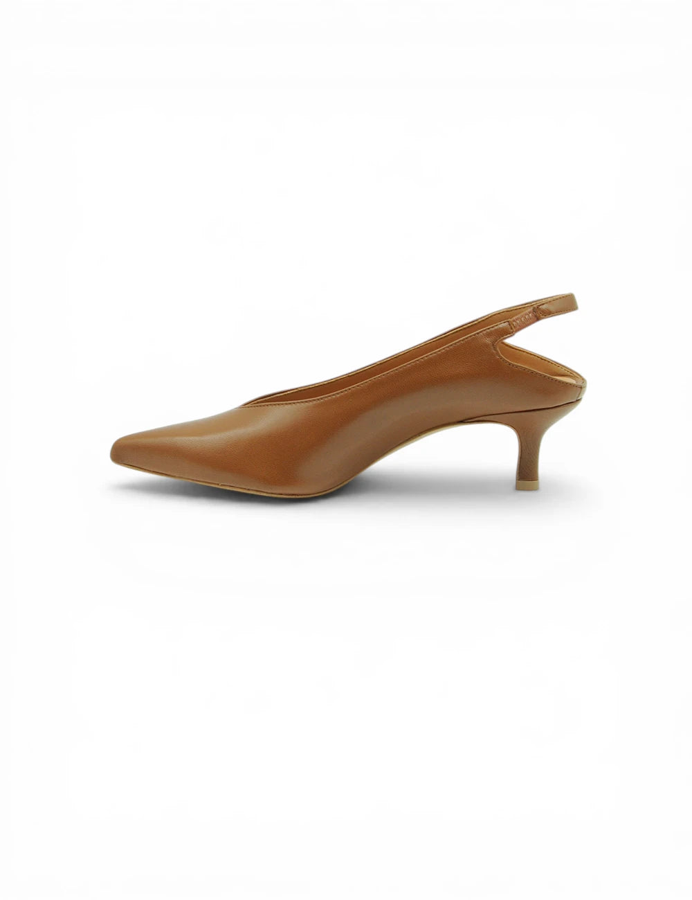 Gardenia décolleté slingback cuoio in pelle tan con tacco basso e punta appuntita ideale per look eleganti