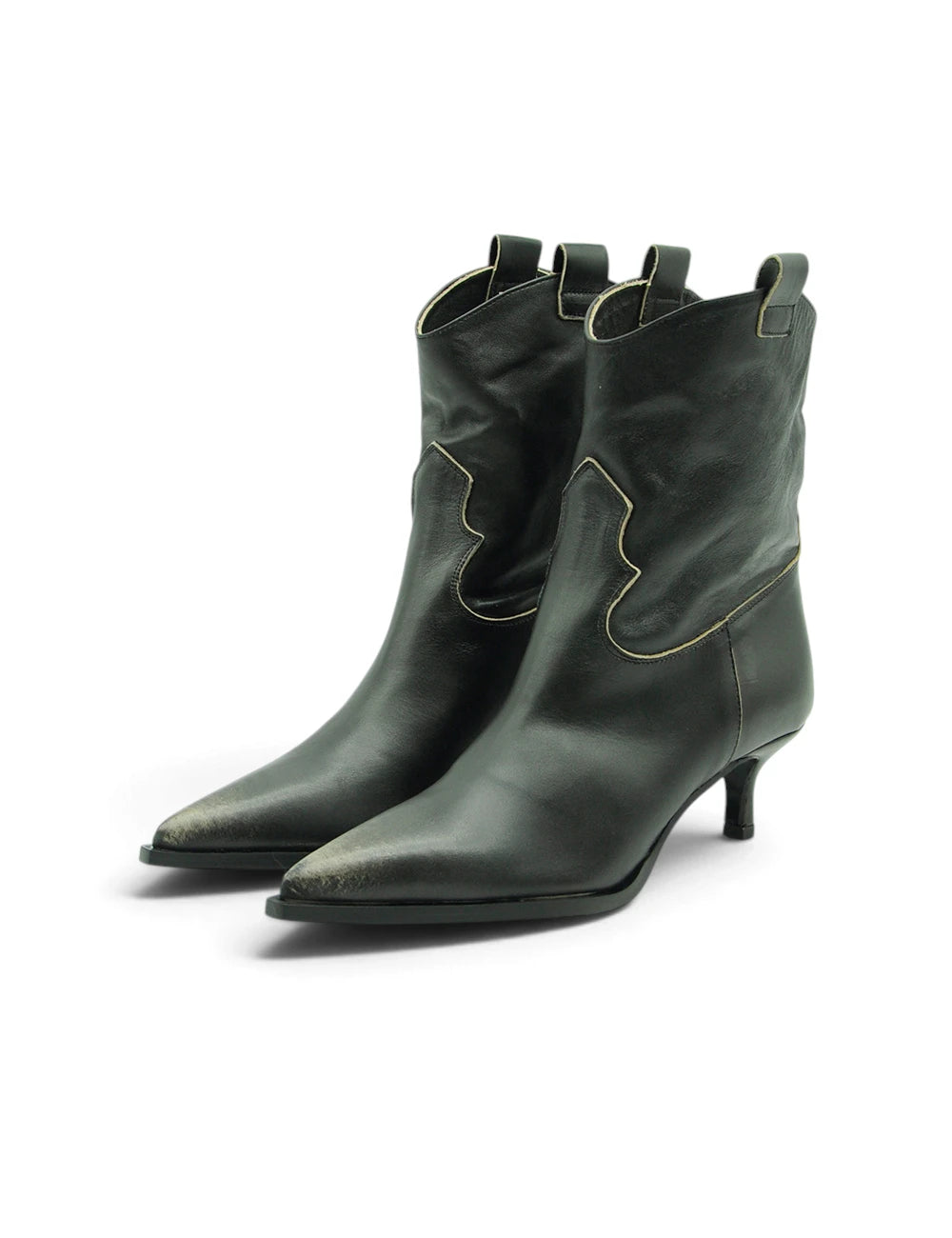 Dark green leather gardenia stivaletto texano testa moro cowboy boots with pointed toes and low heel