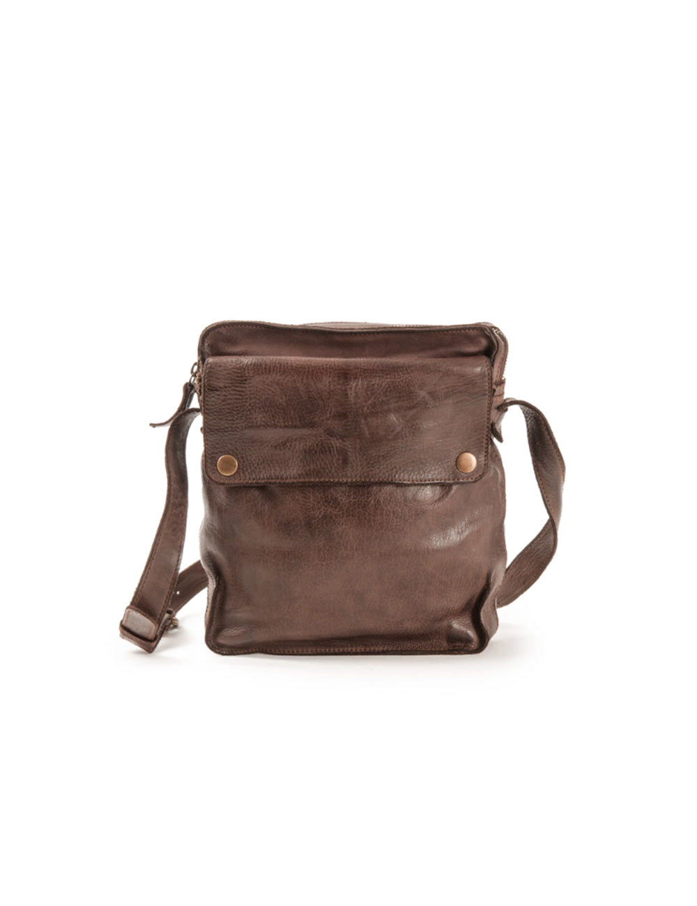 Borsa tracolla in pelle marrone Harold’s Submarine M con chiusura a pattina e bottoni a scatto