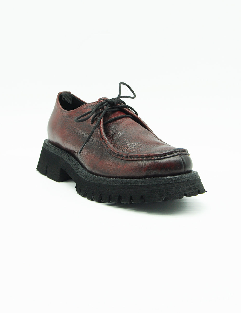 Scarpa oxford Paraboot Rubino in pelle bordeaux con suola in gomma nera chunky
