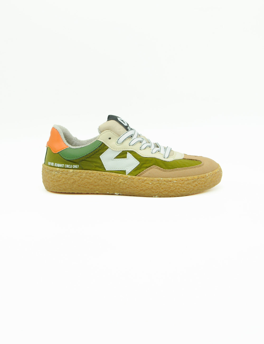 Sneaker ID EIGHT Uriduri verde oliva e arancione in suede con suola testurizzata