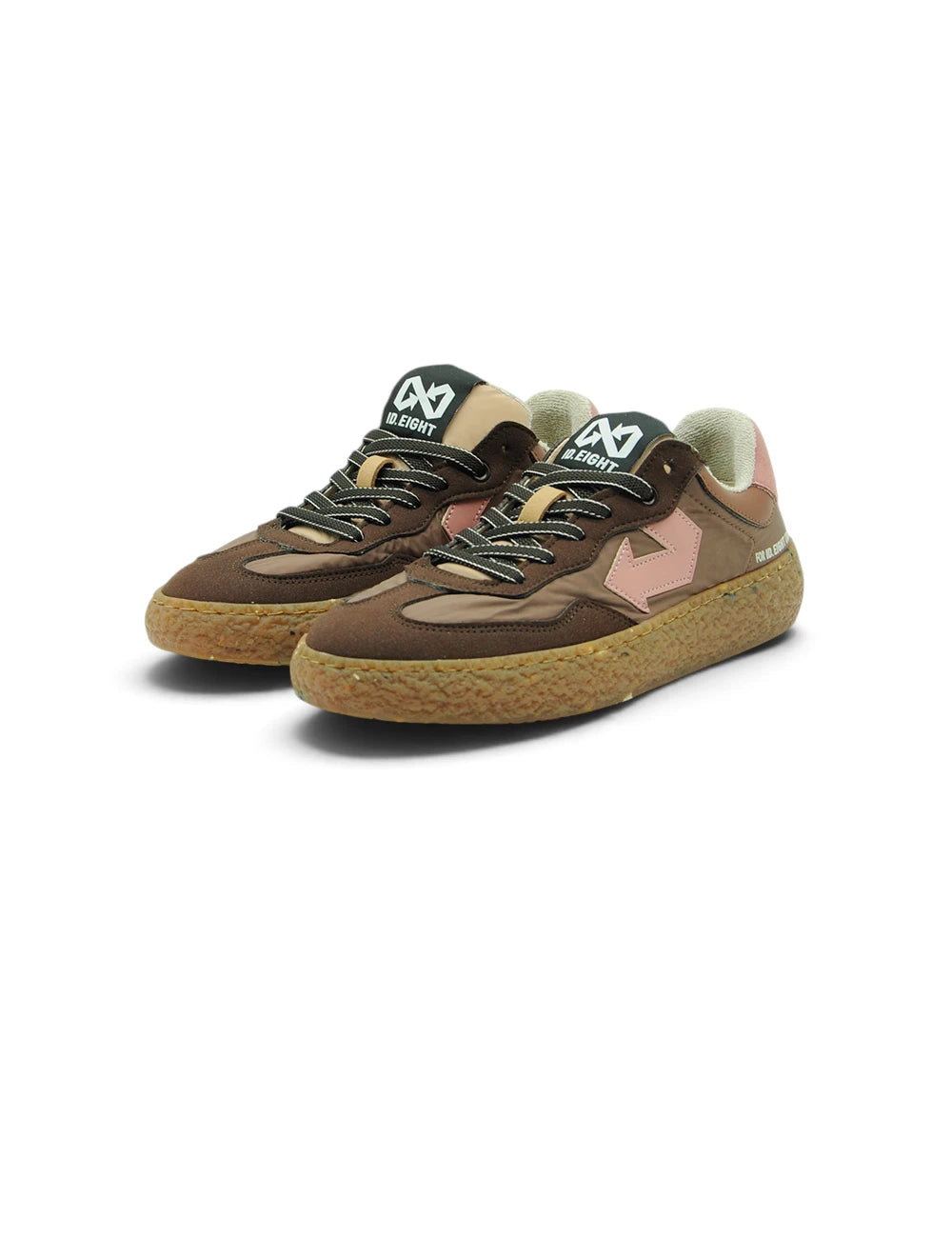 Sneakers id eight pink mocha in suede marrone e rosa con suola in gomma testurizzata e logo 8eight sulla linguetta