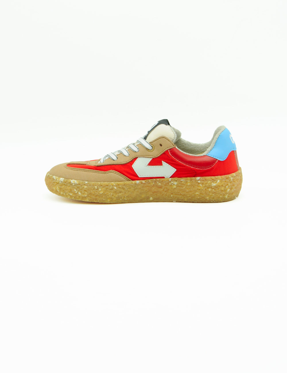 Sneaker ID EIGHT Uriduri Hot Paprika rossa e beige, logo freccia bianca