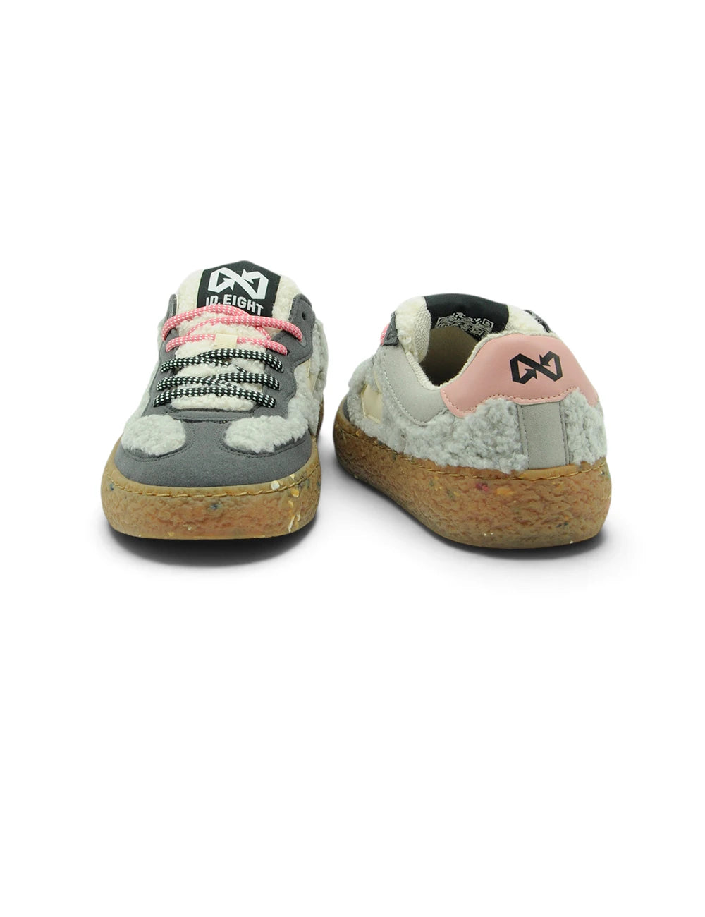Sneakers id eight teddy pearl grigie e rosa con tomaia pelosa e suola effetto sughero
