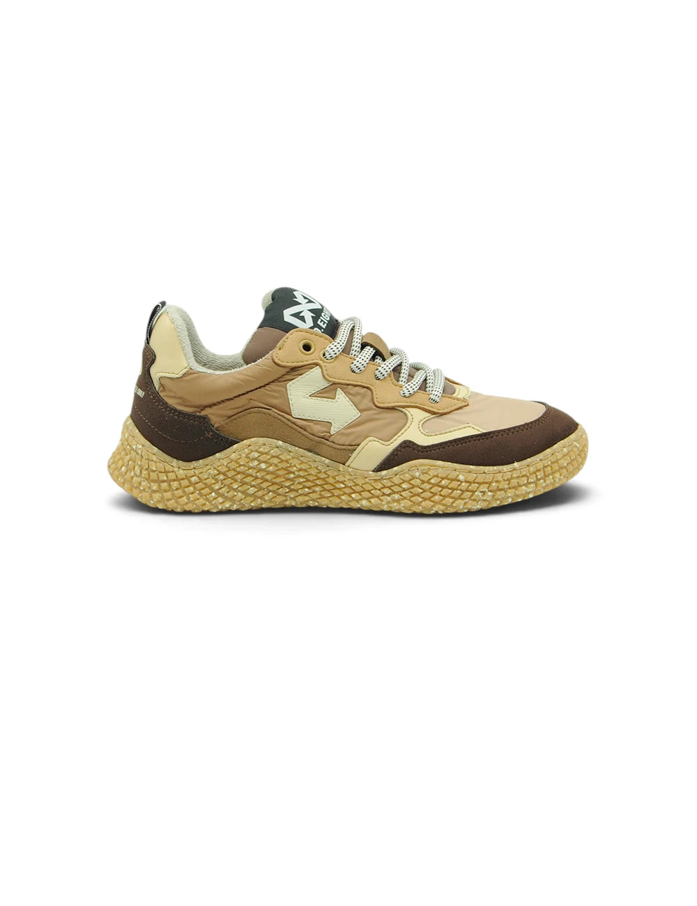 Sneaker id eight hana caffèlatte in suede marrone e beige con suola in gomma intrecciata strutturata