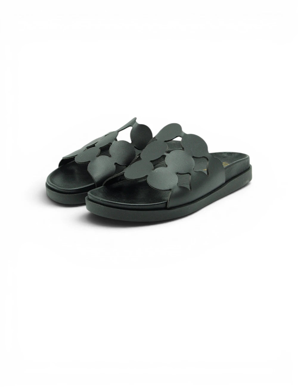 Jeida sandalo nero in pelle nera con design floreale traforato perfetto per lestate