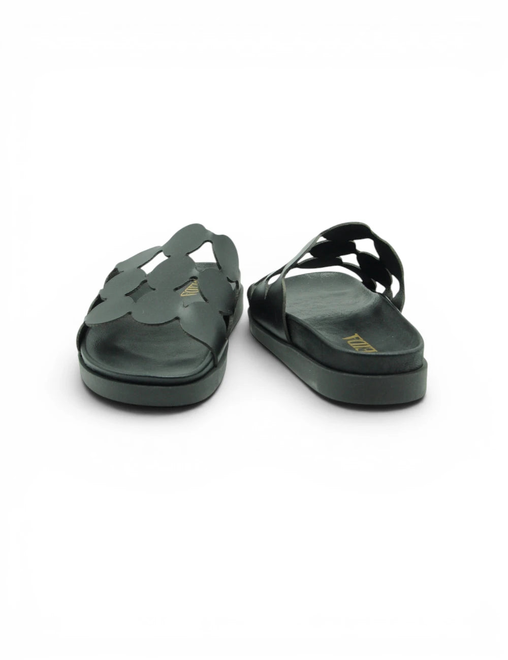 Jeida sandalo nero con suola platform, fascia intrecciata e motivi floreali traforati in pelle nera