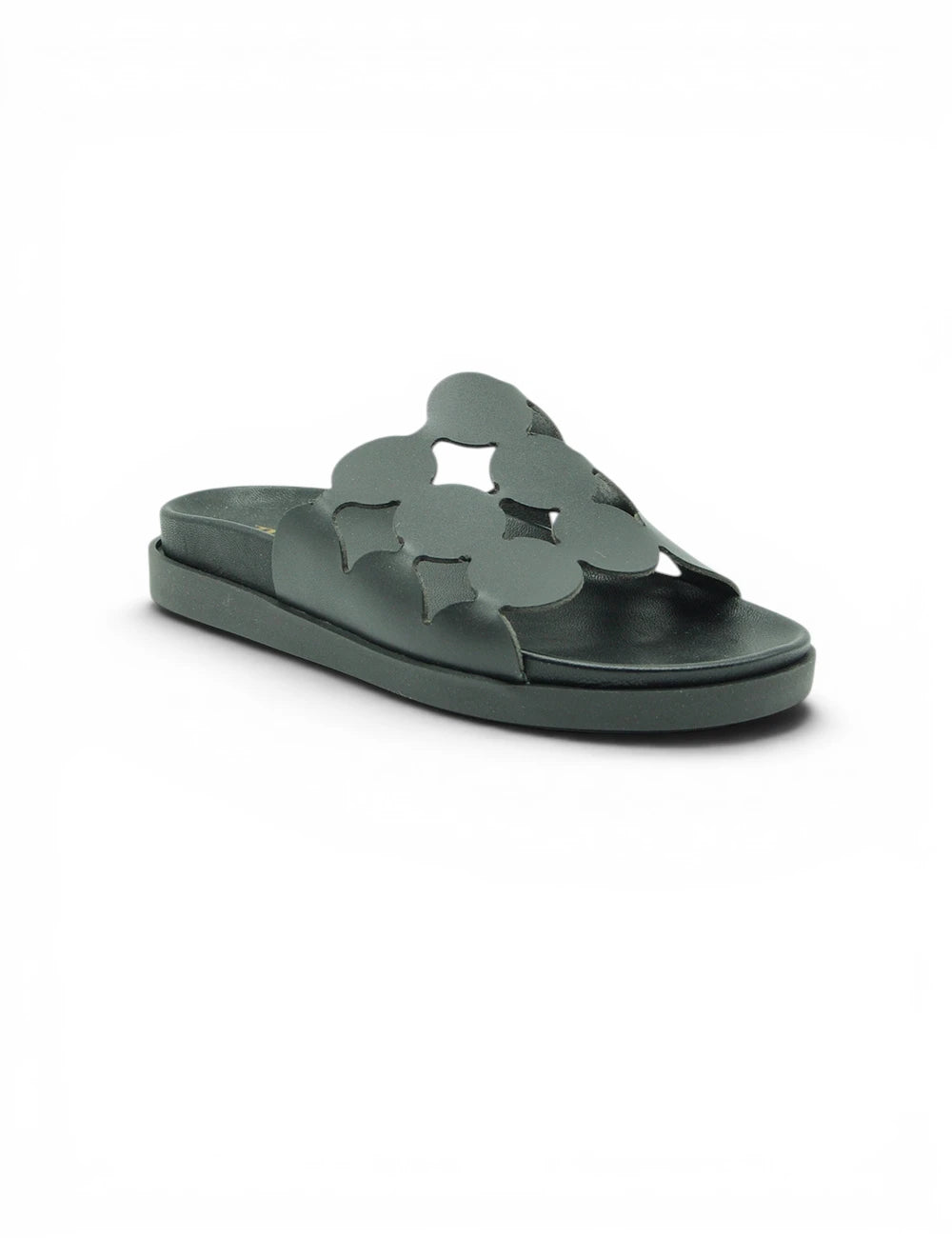 Sandaletto platform verde scuro con fascia decorativa a foglia stratificata modello jeida sandalo nero