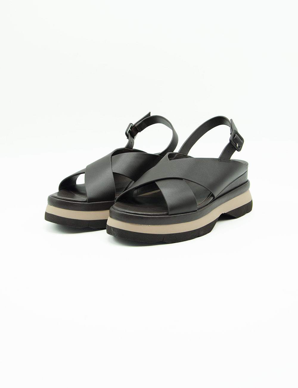 Sandalo Jeannot Testa Moro: zeppe nere minimaliste con suola beige
