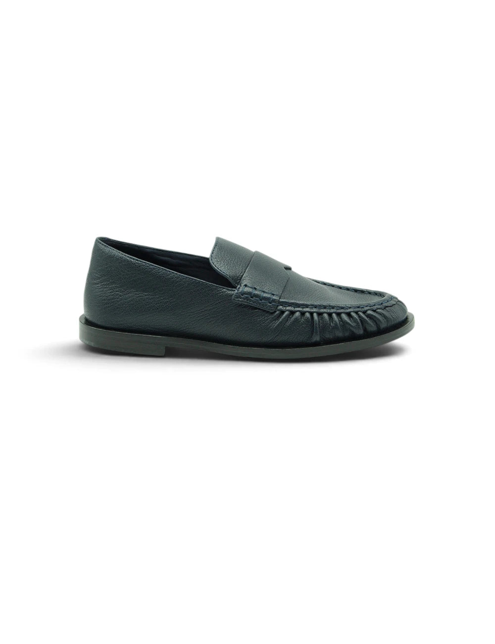 Dark green leather loafer jvam mocassino kasper atlantic with frayed stitch detail and low-profile sole