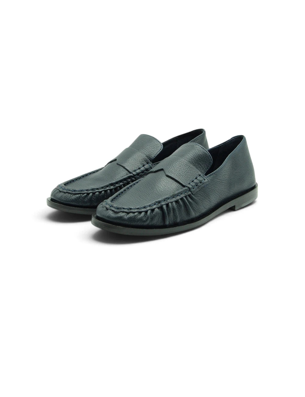 Dark green leather loafers jvam mocassino kasper atlantic with subtle texture and stitched detailing