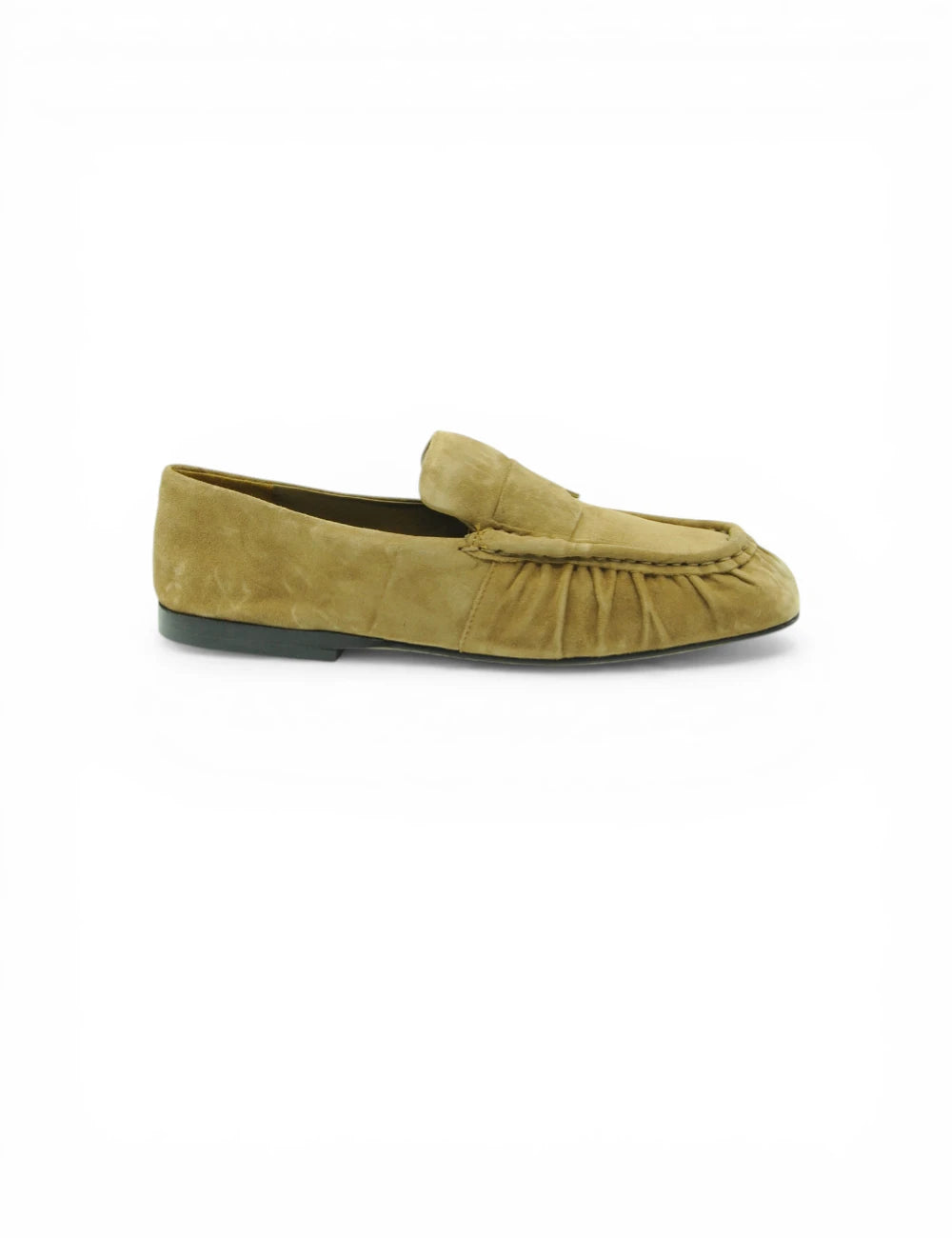 Mocassino Charlise Taupe JVAM verde oliva in suede con dettaglio plissettato e suola nera in gomma