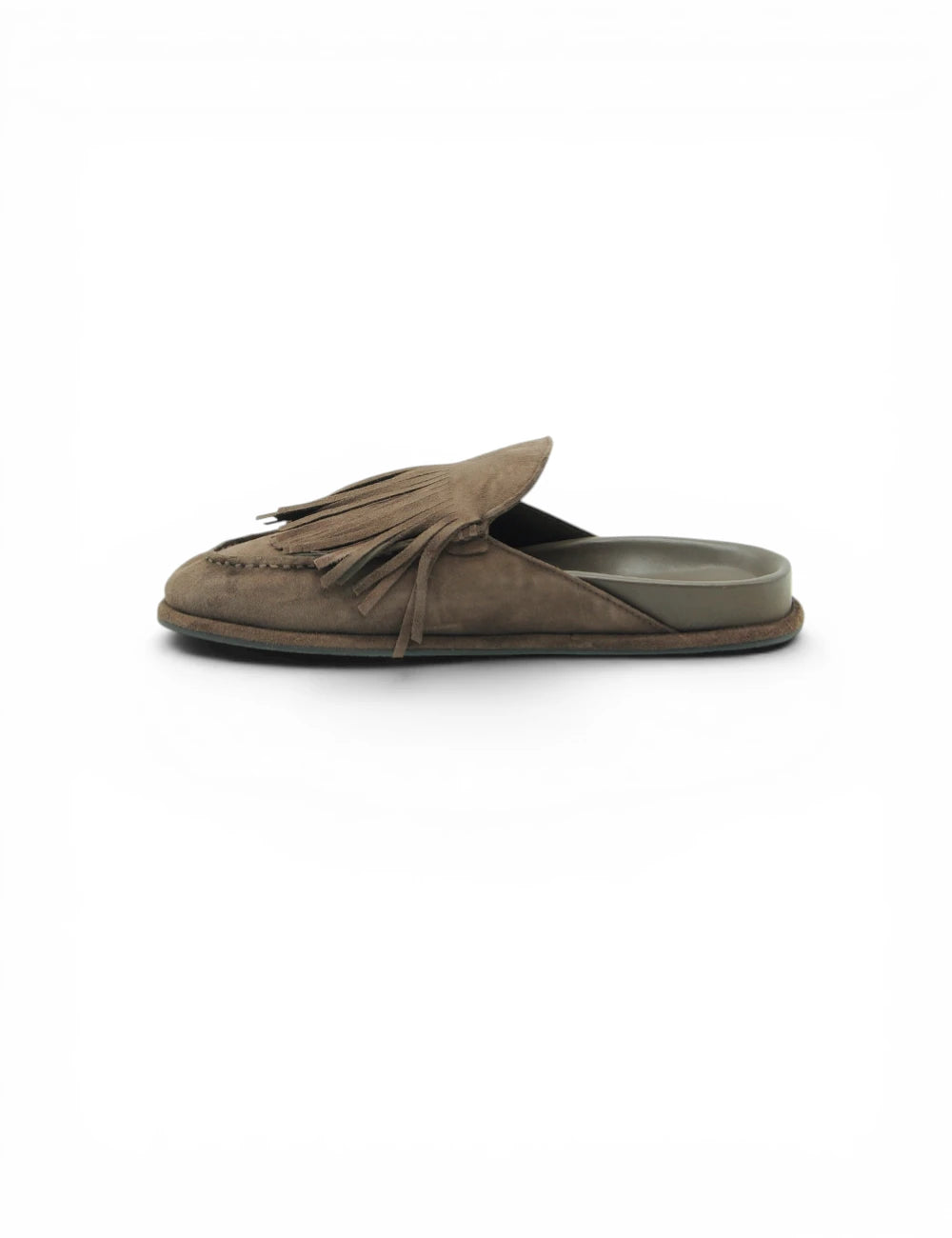 Sabot Taya Cocoa JVAM: mocassino sabot in suede marrone con frange