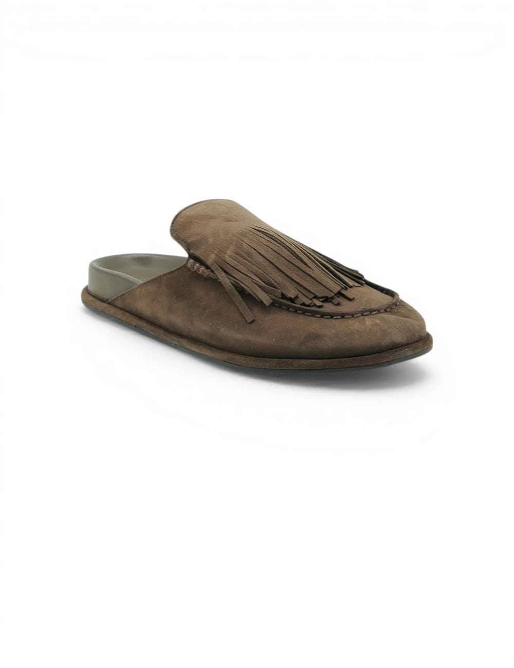 Scarpa sabot Taya Cocoa JVAM in suede marrone con frange