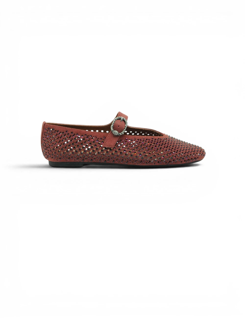 Kurt geiger ballerina mayfair wine scarpa bassa terracotta con tomaia traforata in pelle e cinturino con fibbia argento