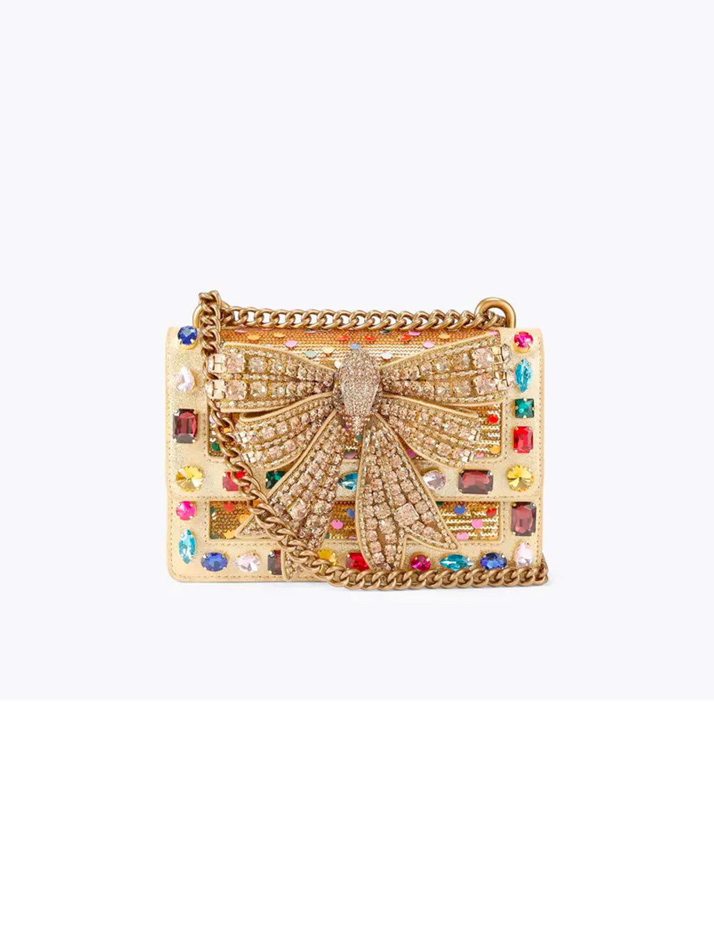 Clutch Kurt Geiger Tracolla Small Bow Shoreditch con catena dorata e arco di diamanti
