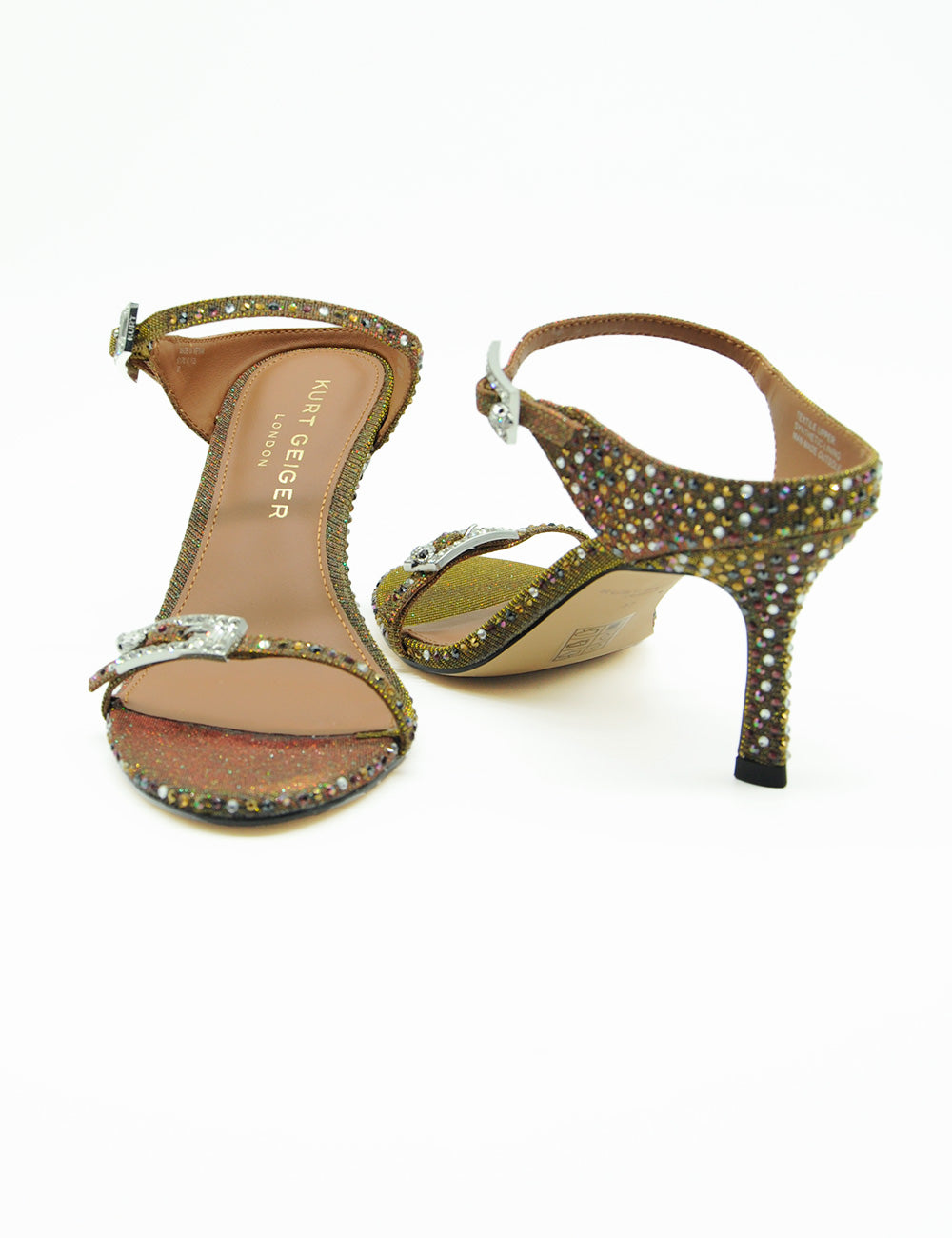 Sandalo Strass Bronze Kurt Geiger, retro oro con strass colorati e fibbia argento