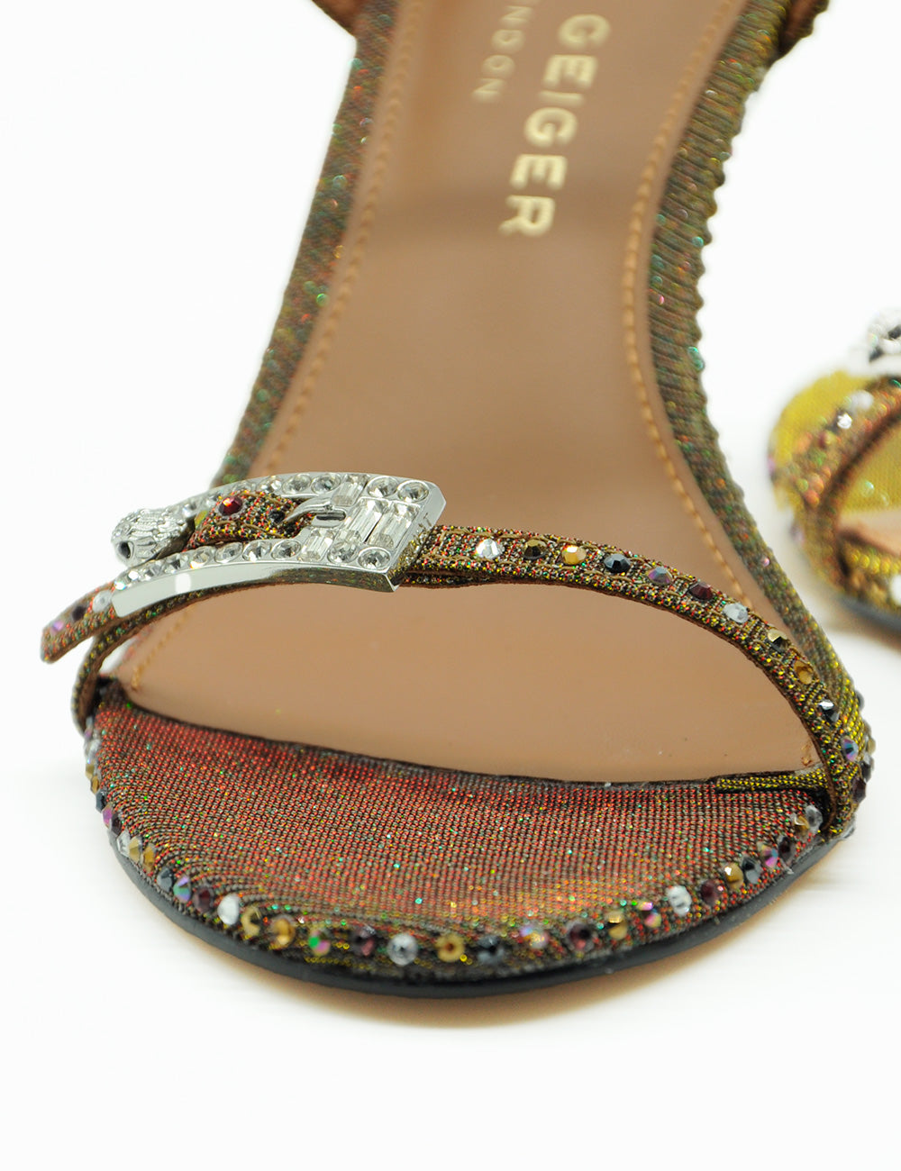 Sandalo Strass Bronze Kurt Geiger con fibbia strass scintillante oro-marrone