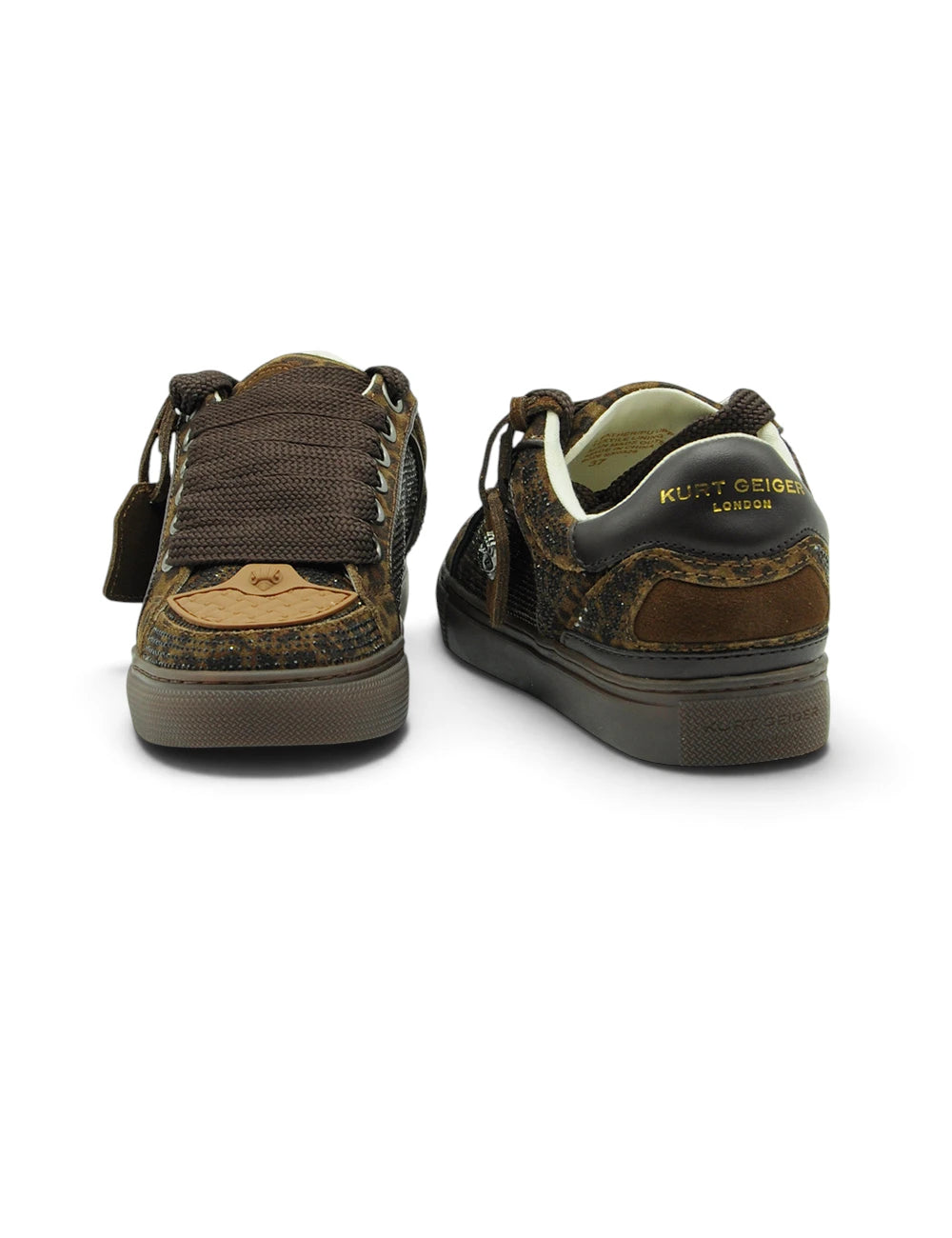 Retro delle sneaker kurt geiger southbank velvet in suede marrone e tessuto strutturato con logo sul tallone