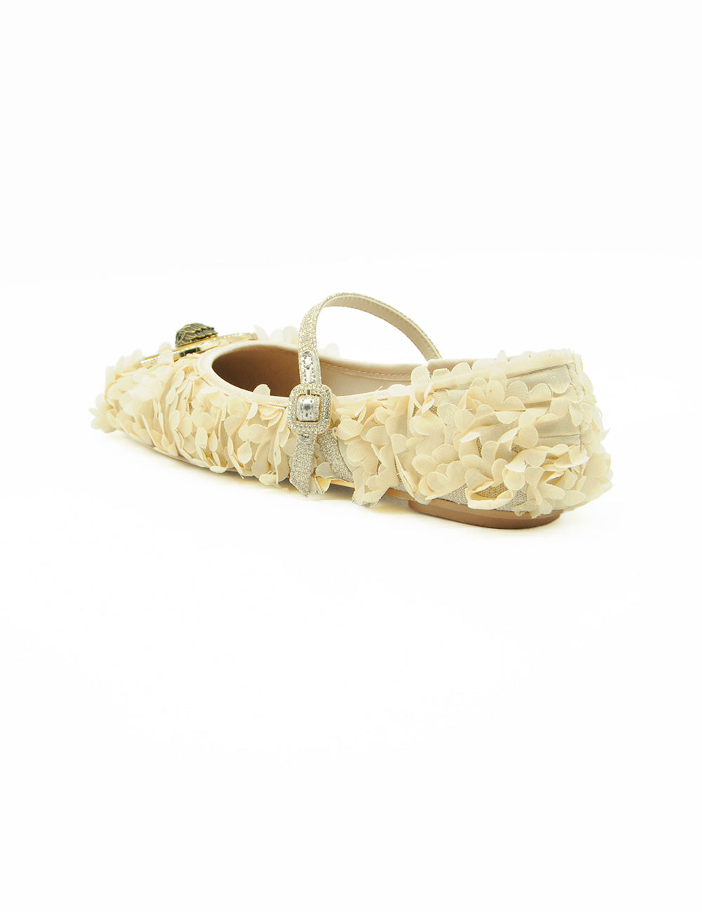 Scarpa flat beige Pimlico di Kurt Geiger con fiori e fibbia glitterata