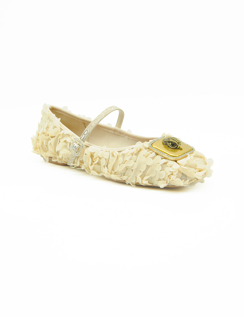 Scarpa flat beige Pimlico di Kurt Geiger con fibbia dorata e strass