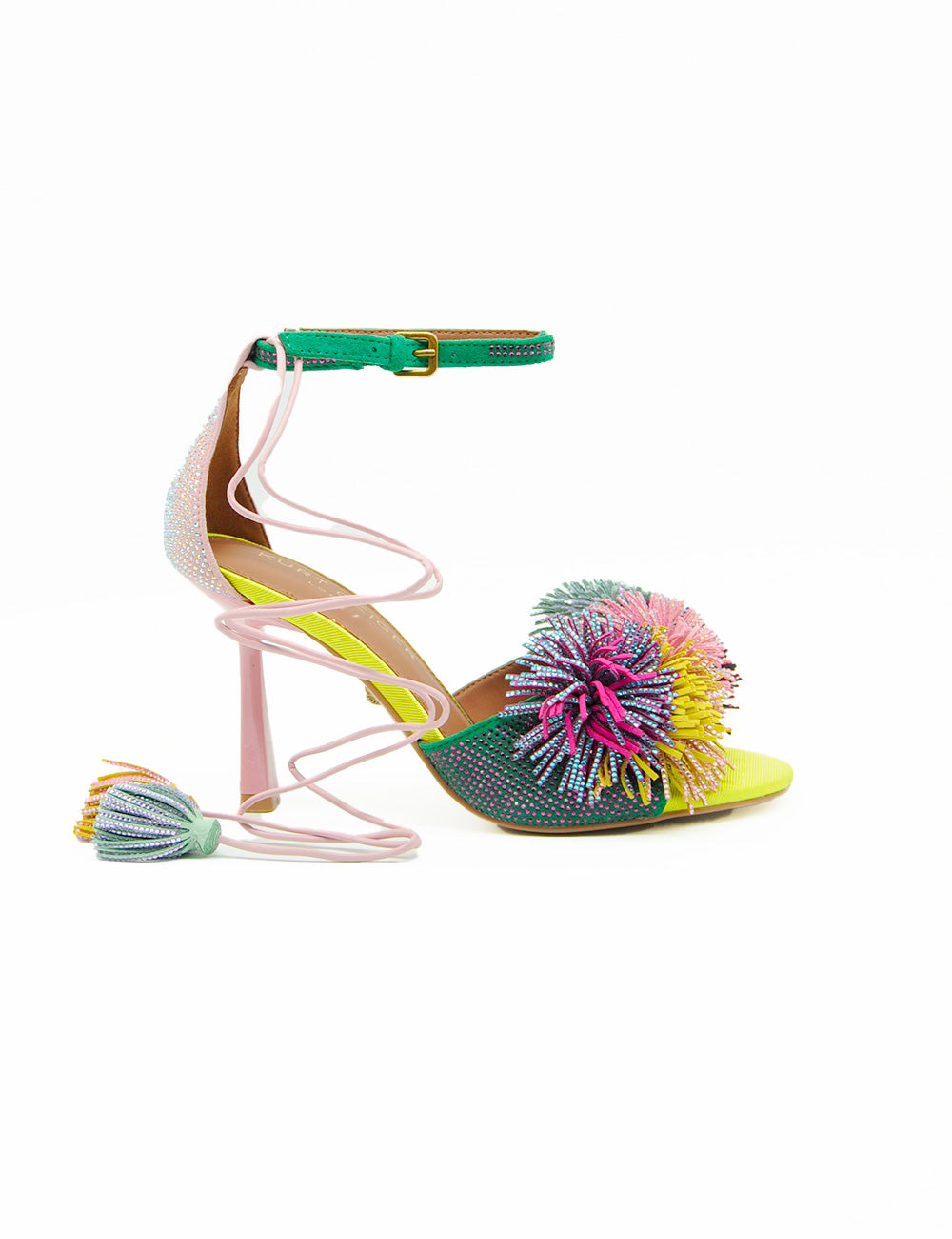 Sandalo Kurt Geiger Pom Pom verde-giallo con pompon colorato