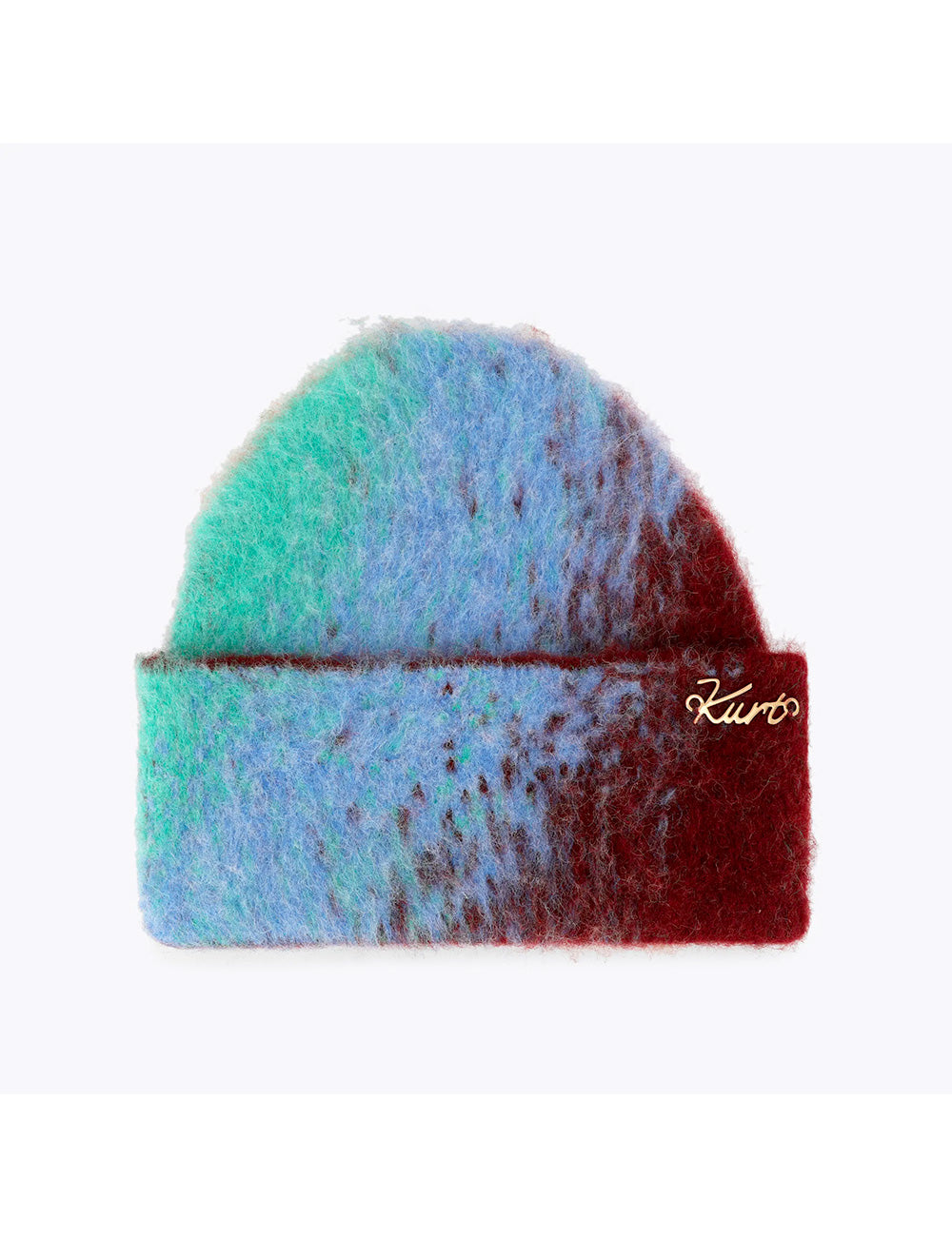 Cappello kurt geiger brushed degrade morbido e sfumato dal turchese al blu con logo ricamato sul risvolto