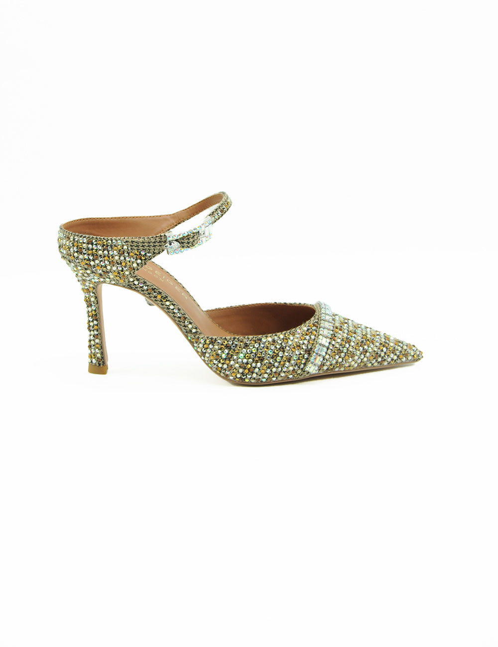 Scarpa mule Kurt Geiger Strass Point con glitter oro e argento, cristalli e tacco stiletto