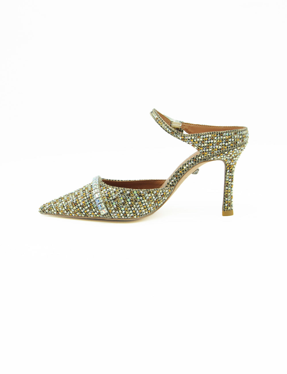 Scarpa mule Kurt Geiger Strass Point con glitter oro e argento, tacco alto e punta