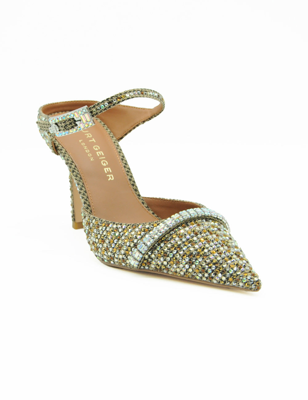 Punta slingback Kurt Geiger Mule Strass Point con cristalli oro e argento scintillanti