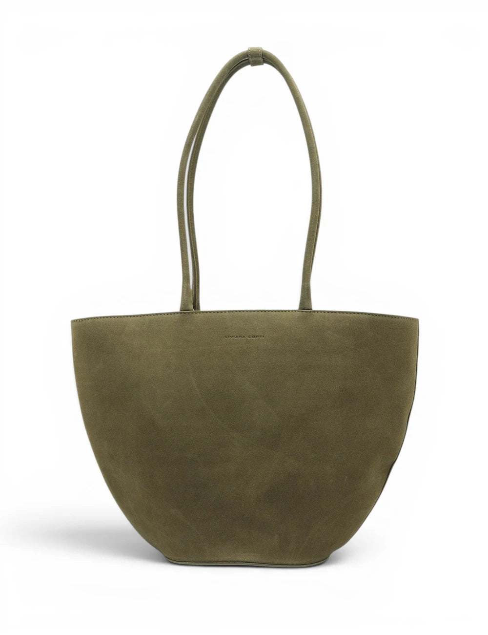 Borsa a mano liviana conti amelie brown cash in pelle scamosciata verde oliva con manici sottili e design minimalista