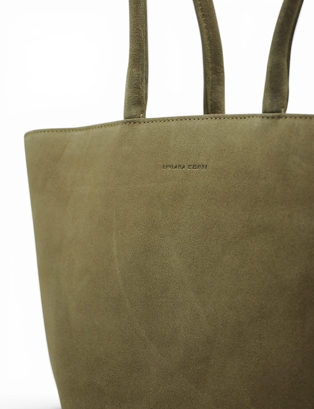 Borsa tote in pelle scamosciata verde oliva liviana conti amelie brown cash con manici abbinati e branding inciso sottile