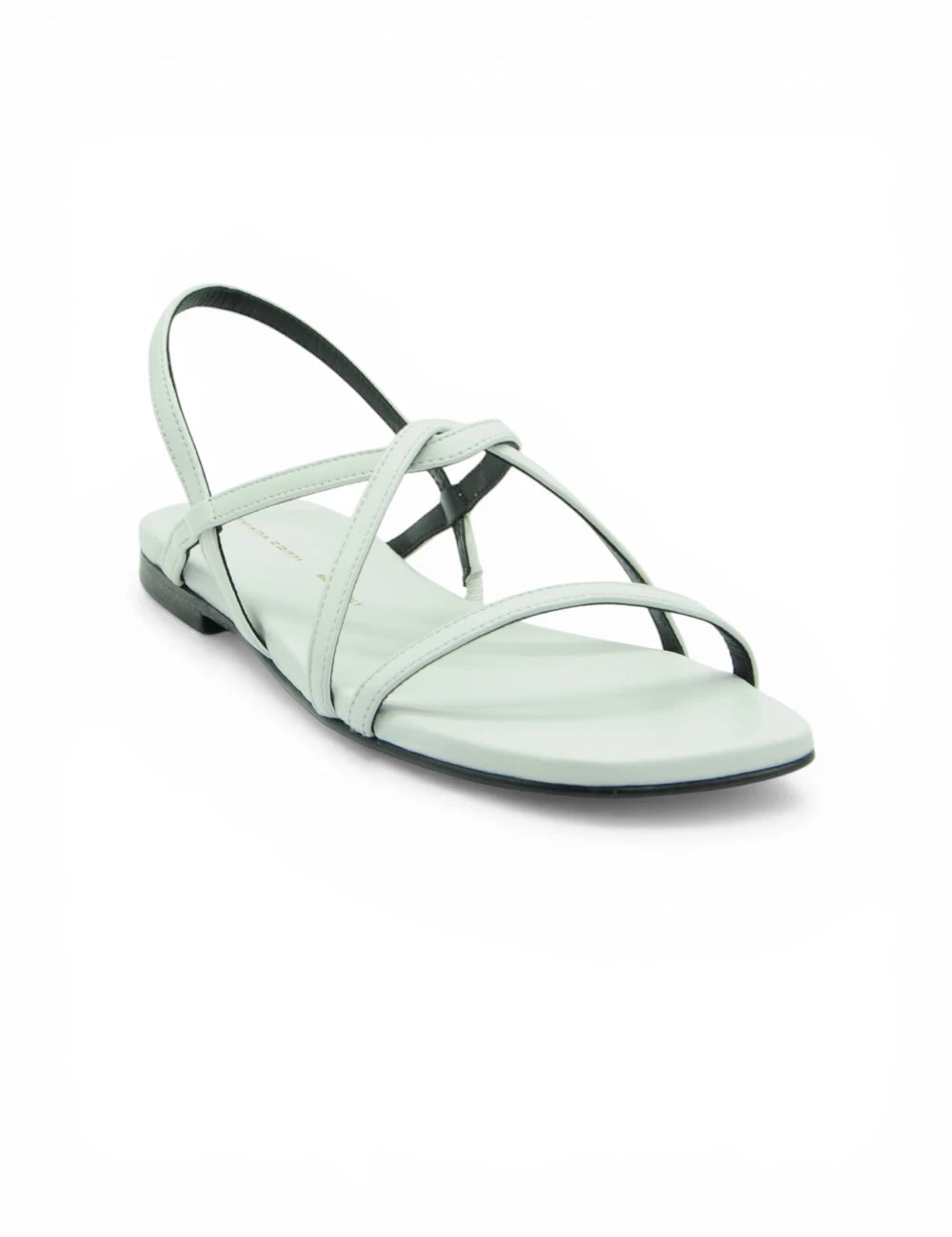 Sandalo Ludovica Bianco Liviana Conti verde chiaro con accenti neri e suola flat
