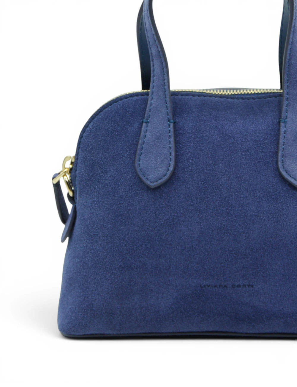 Satchel Liviana Conti handbag lucille bluette in suede blu navy con dettagli oro e logo discreto