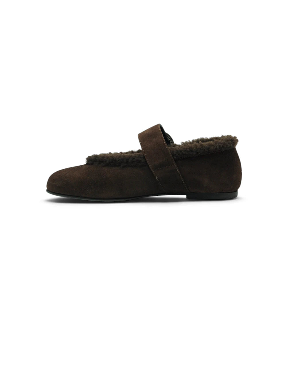 Brown suede mary jane flat liviana conti ballerina solene espresso con morbida fodera e cinturino in shearling marrone scuro